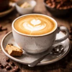 Cappuccino mit Herz-Latte-Art im Café Die Scheune Reinheim in rustikal moderner Atmosphäre