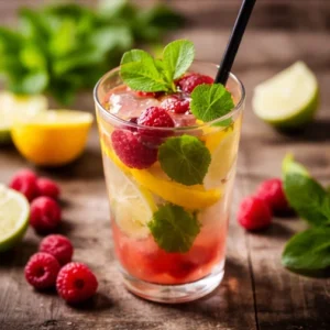 Erfrischende hausgemachte Limonade mit Beeren, Zitrone und Minze im Café Die Scheune Reinheim