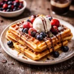 Goldene Waffeln mit Beeren und Puderzucker im Café Die Scheune Reinheim